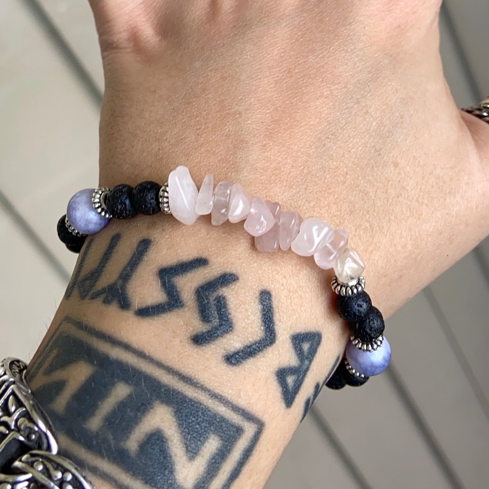 π΄ rose quartz angelite & lava rock bracelet - Picture 11 of 12